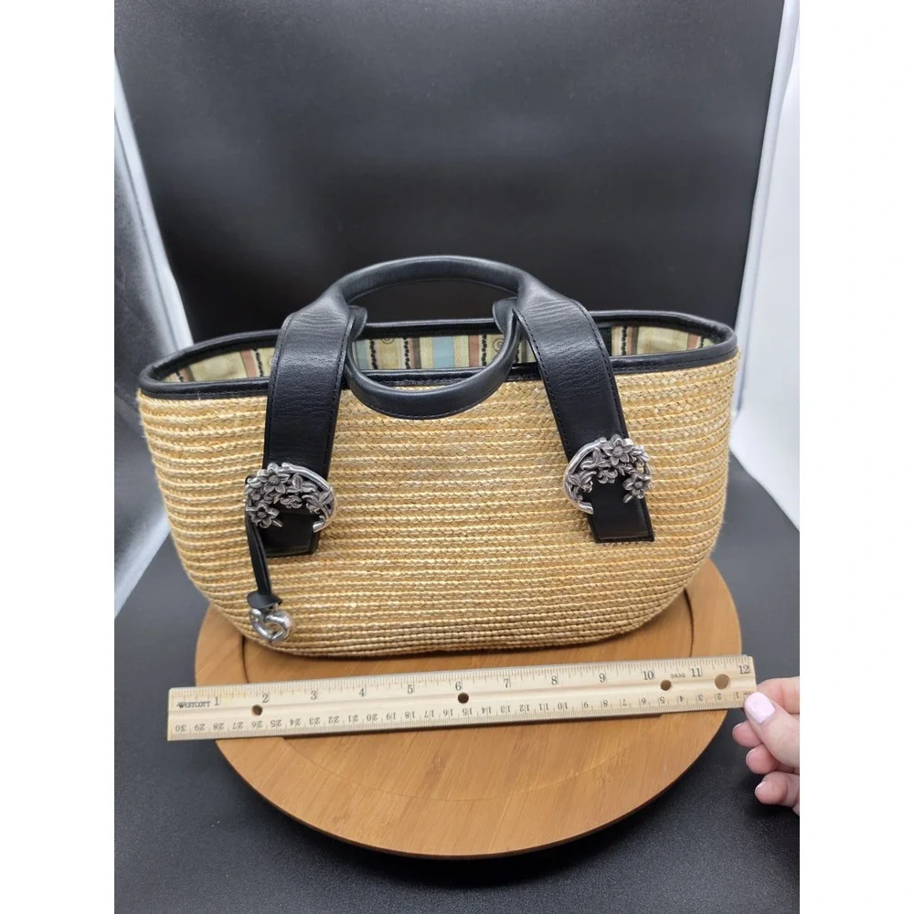 Brighton Bernadette Straw‎ Purse With Black Leather Handles Flawless!